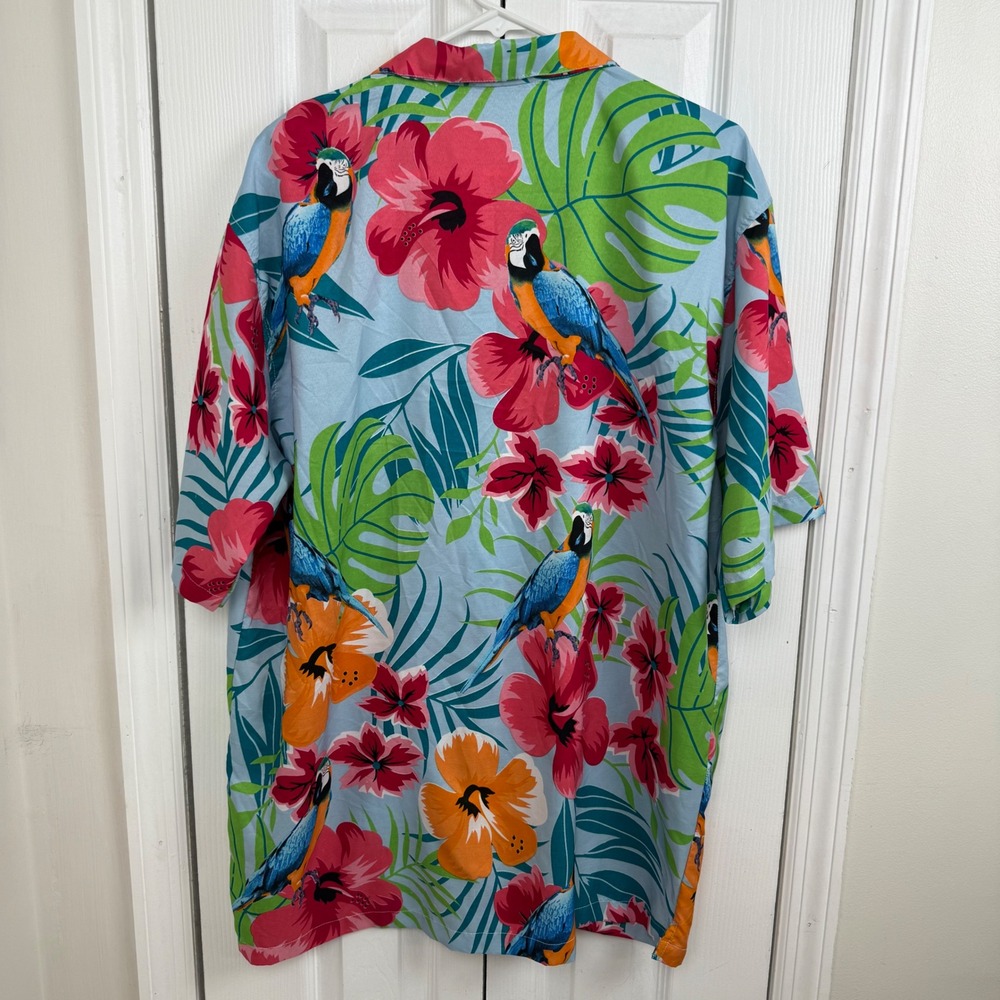 Pacific & Co Mens Hawaiian Shirt Blue Tropical Parrot Hibiscus Print‎ Size M - Picture 3 of 6